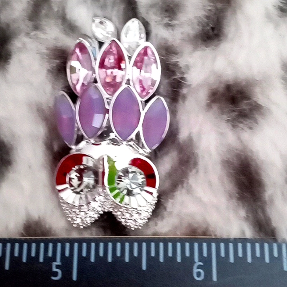LAVENDER AND SILVER SWAROVSKI OWL Brooch - Picture 3 of 5
